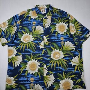 Vintage‎ 1990s Pineapple Juice Shirt XL Midnight Floral 100% Rayon Hawaiian USA